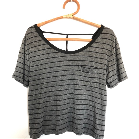 William B Tops - William B Striped T- Back Pocket Crop Tee L NWT